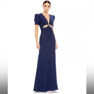 MAC DUGGAL Women's Ieena Plunge Neck Puff Sleeve Cut Out Gown